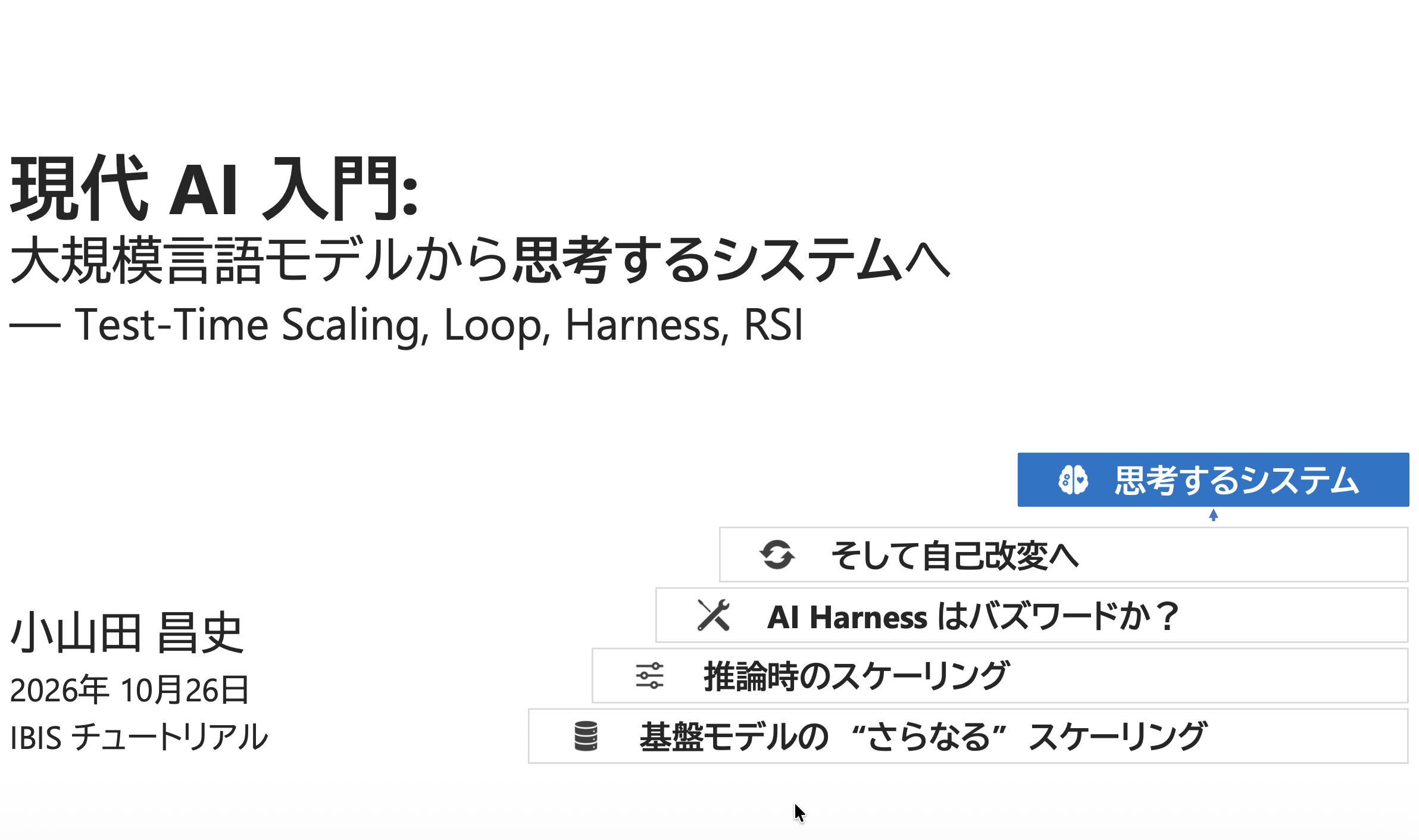 Research figure for 現代AI入門: 大規模言語モデルから思考するシステムへ - Test-Time Scaling, Loop, Harness, RSI